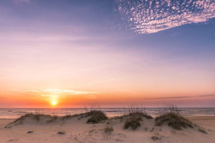 The beach at sunset in the Outer Banks in North Carolina